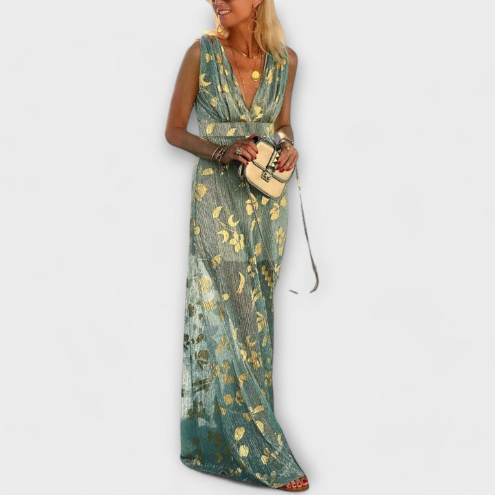 Fliessends Chleid mit V-Ausschnitt und Pailletten-Detail