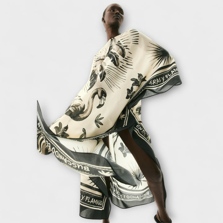 Melissa - Extra-grosses Flamingo-Print Kaftan-Maxi-Chleid