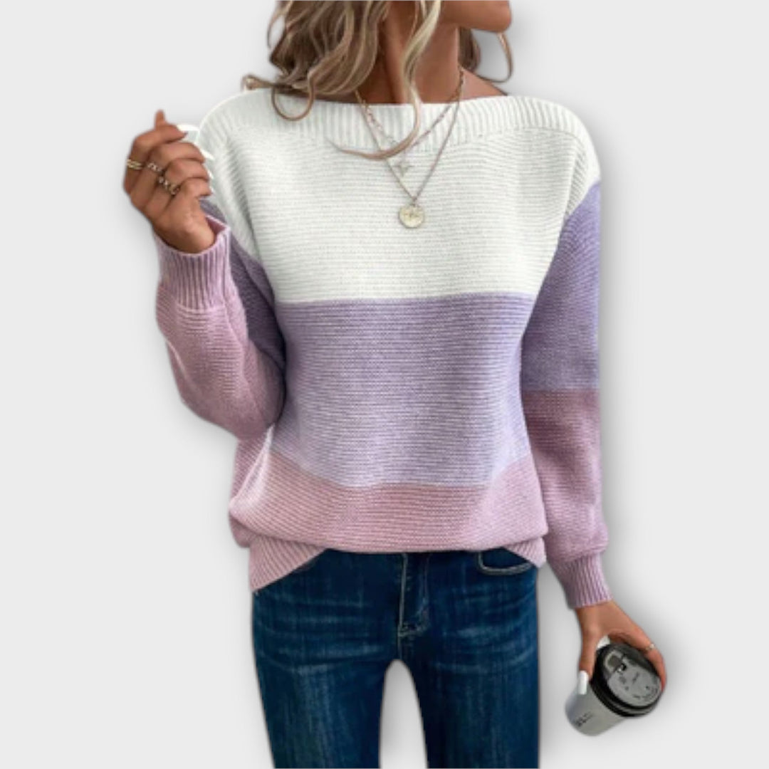 Clara | Eleganter dreifarbiger Patchwork Pullover