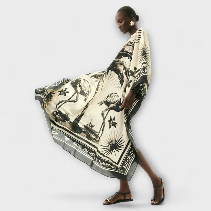 Melissa - Extra-grosses Flamingo-Print Kaftan-Maxi-Chleid