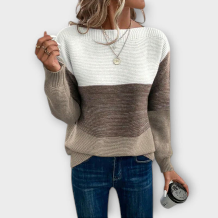 Clara | Eleganter dreifarbiger Patchwork Pullover