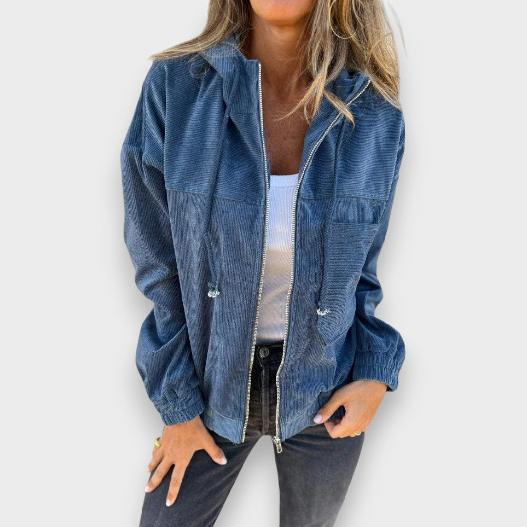 Elena | Cordjacke mit Kapuze und Reissverschluss