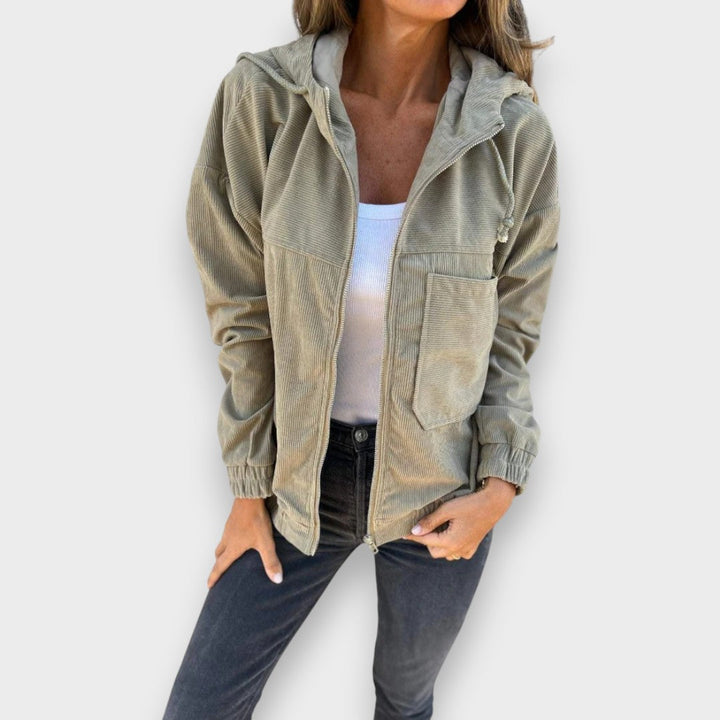 Elena | Cordjacke mit Kapuze und Reissverschluss