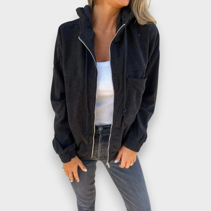Elena | Cordjacke mit Kapuze und Reissverschluss