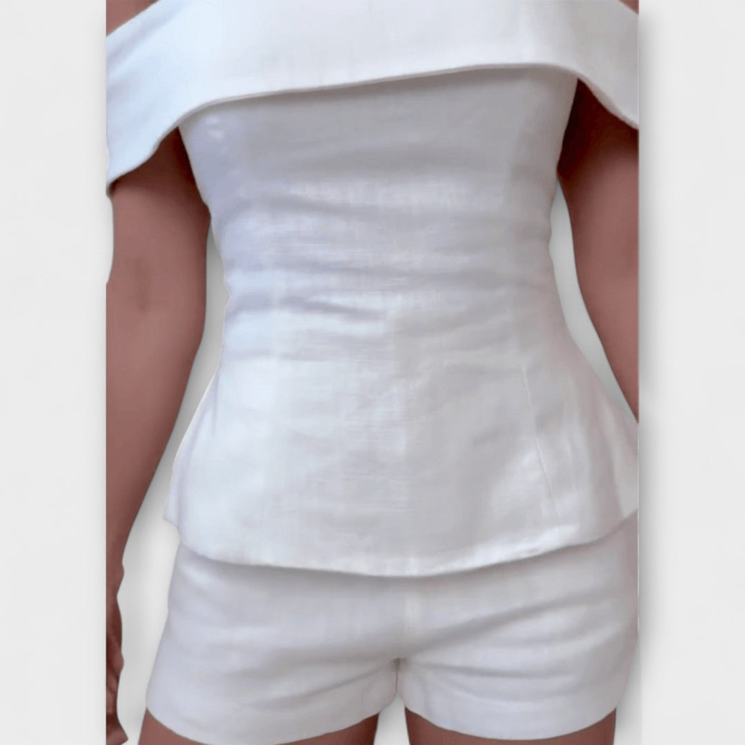 Olivia - Wiisses Baumwoll-Leinen Zweiteiligs Ensemble