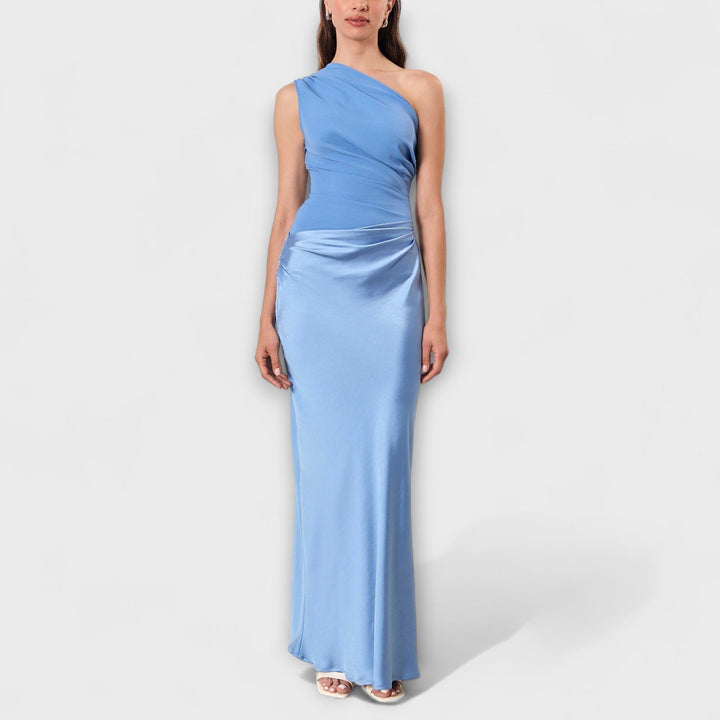 Elegants One-Shoulder-Falte-Maxi-Chleid