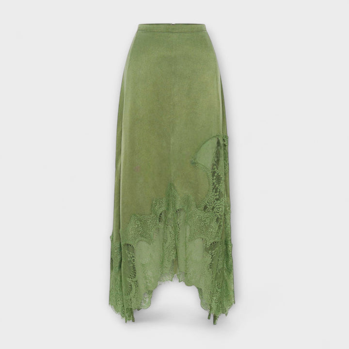 Kaia - Satinbluse mit Spitzenbesatz und plisierte Ausschnitt im Set