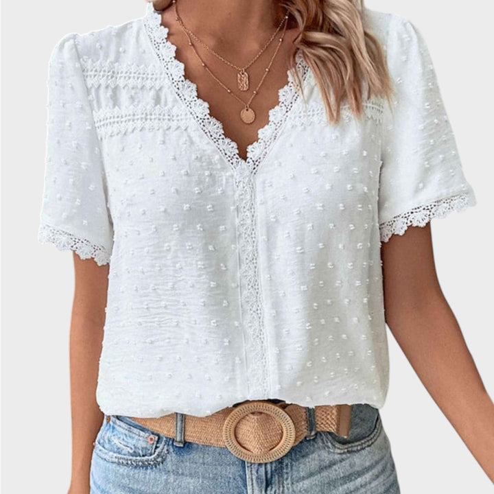 Lea | Wiissi strukturiereti Summerbluse mit V-Ausschnitt