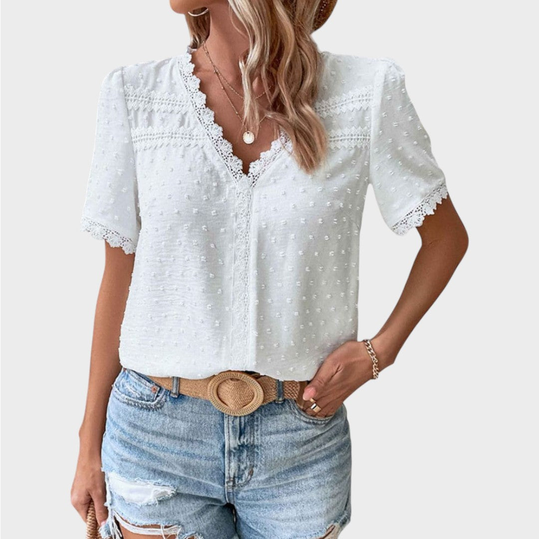 Lea | Wiissi strukturiereti Summerbluse mit V-Ausschnitt