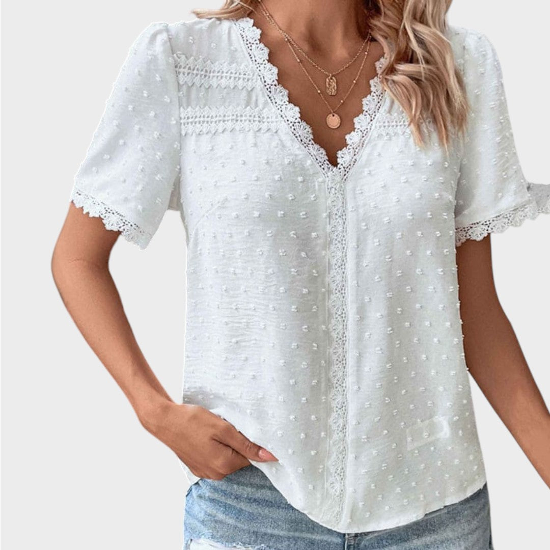 Lea | Wiissi strukturiereti Summerbluse mit V-Ausschnitt