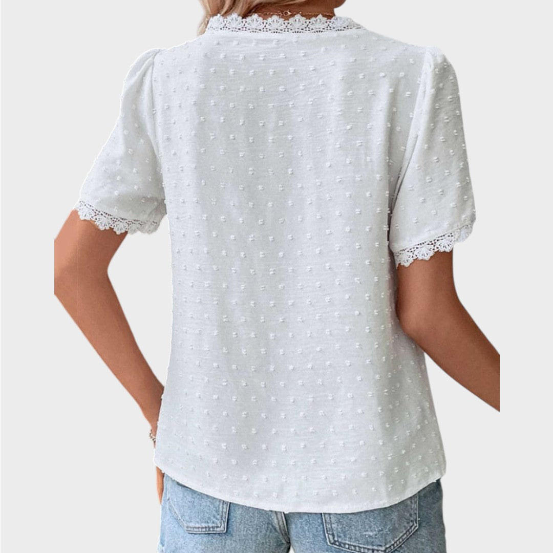 Lea | Wiissi strukturiereti Summerbluse mit V-Ausschnitt