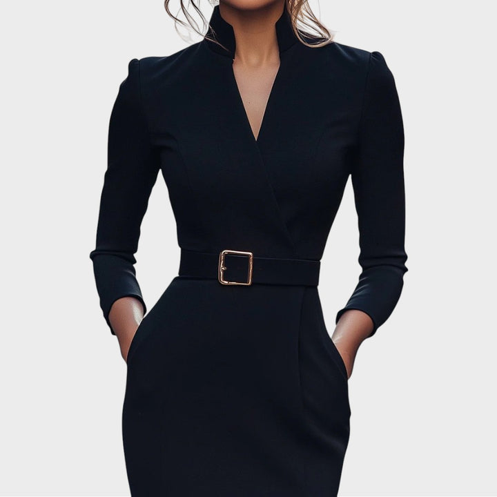 Jana | Elegants schwarzes Etuikleid mit Gürtel
