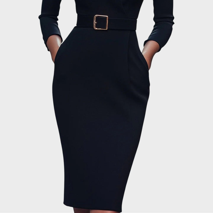 Jana | Elegants schwarzes Etuikleid mit Gürtel