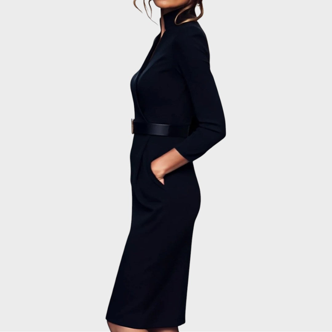 Jana | Elegants schwarzes Etuikleid mit Gürtel