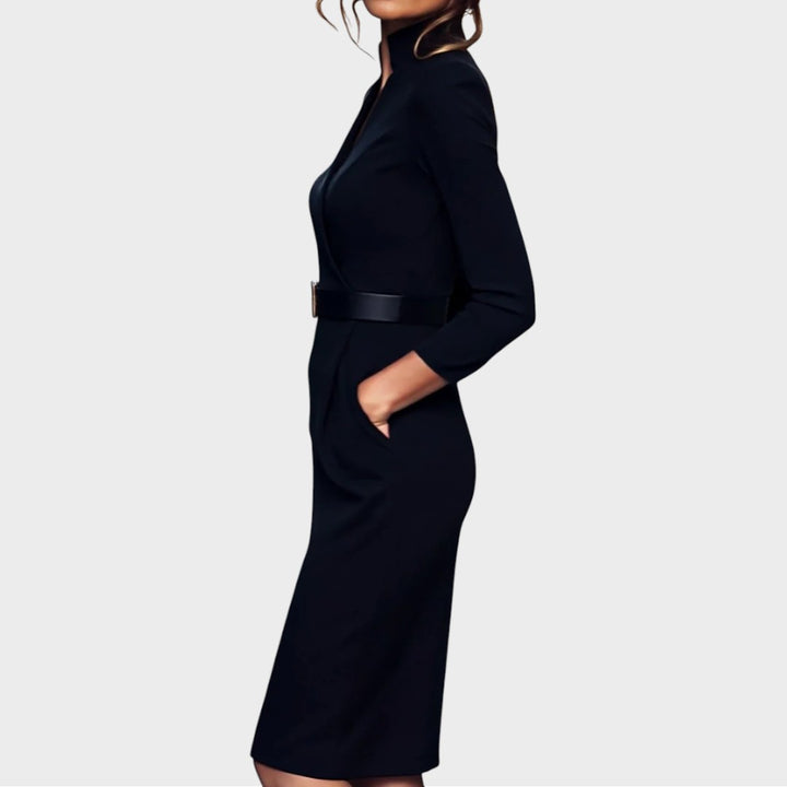 Jana | Elegants schwarzes Etuikleid mit Gürtel