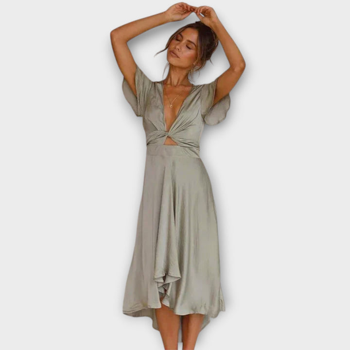 Margret - Elegants V-Ausschnitt Midi-Chleid