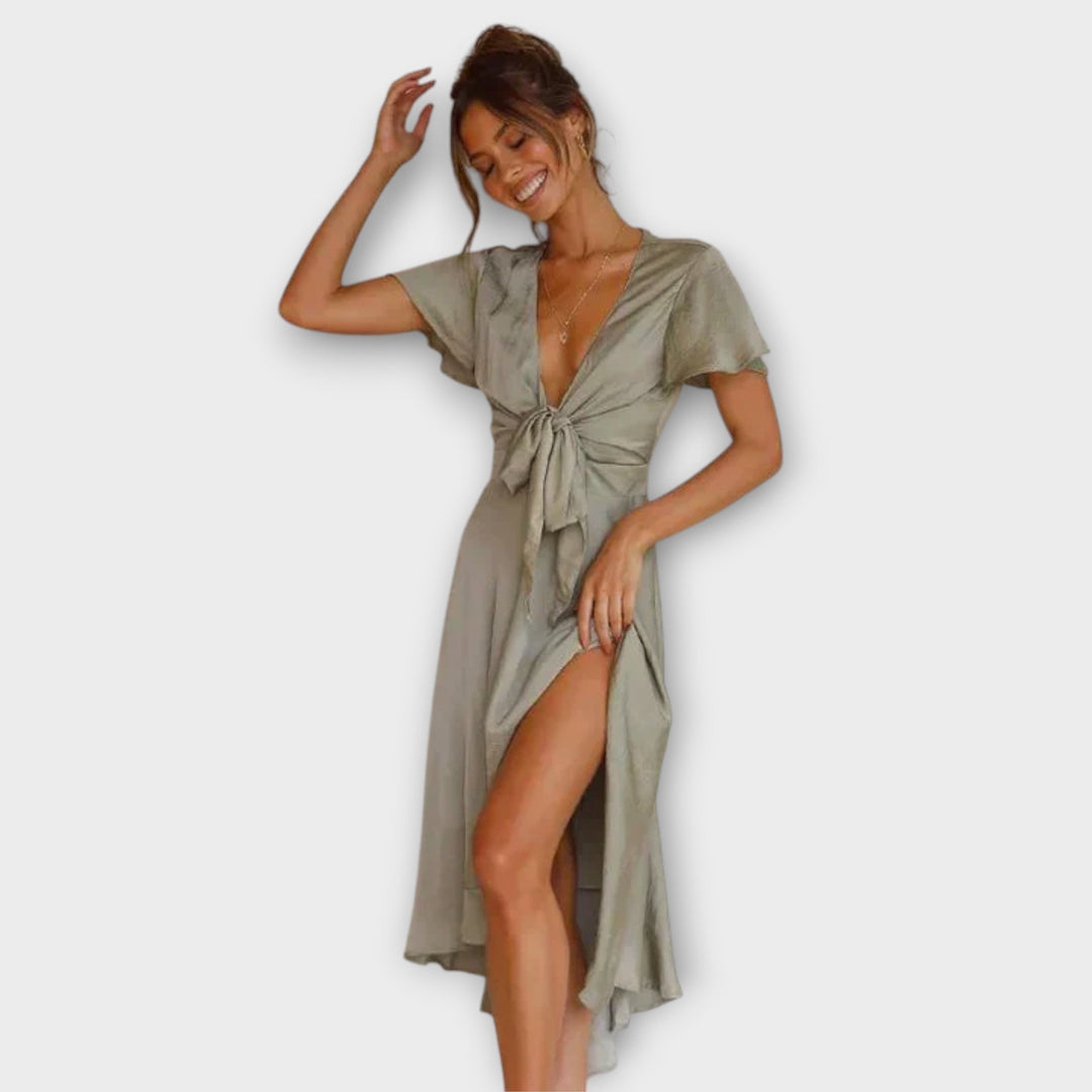 Margret - Elegants V-Ausschnitt Midi-Chleid