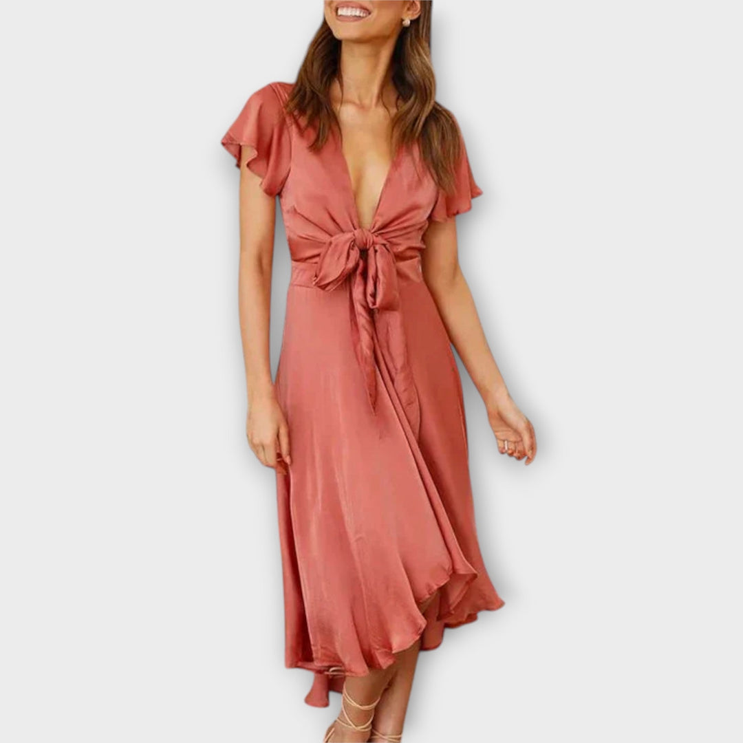 Margret - Elegants V-Ausschnitt Midi-Chleid