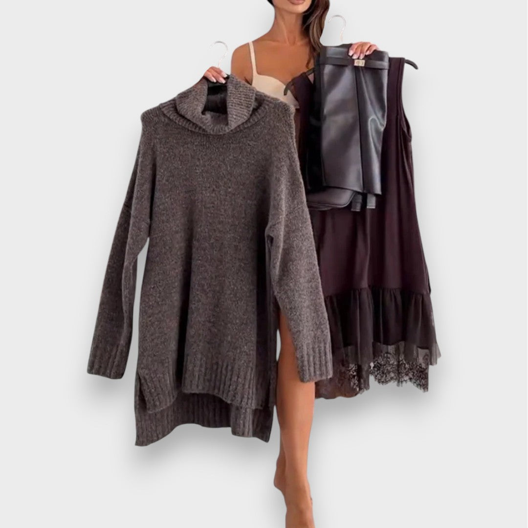 Luna | Zweiteiliges Freizeit-Set mit Spitzenrollkragenpullover