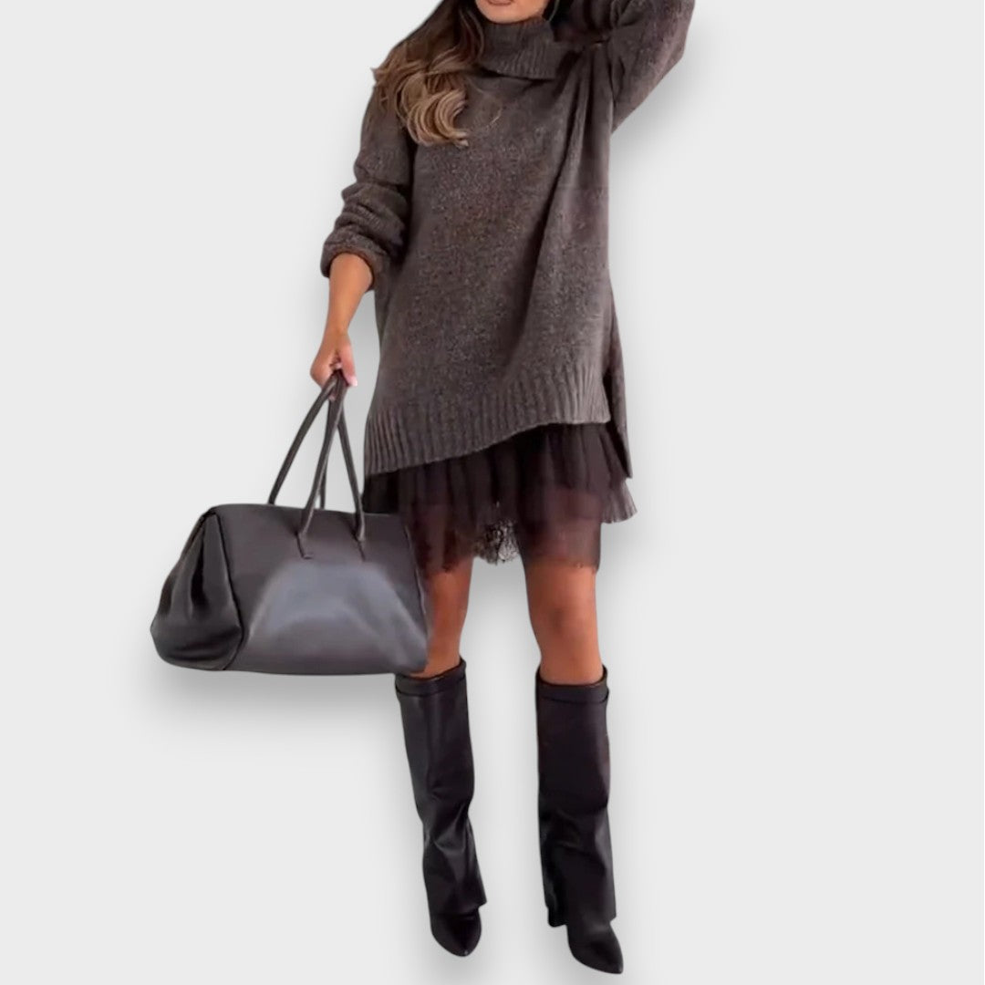 Luna | Zweiteiliges Freizeit-Set mit Spitzenrollkragenpullover