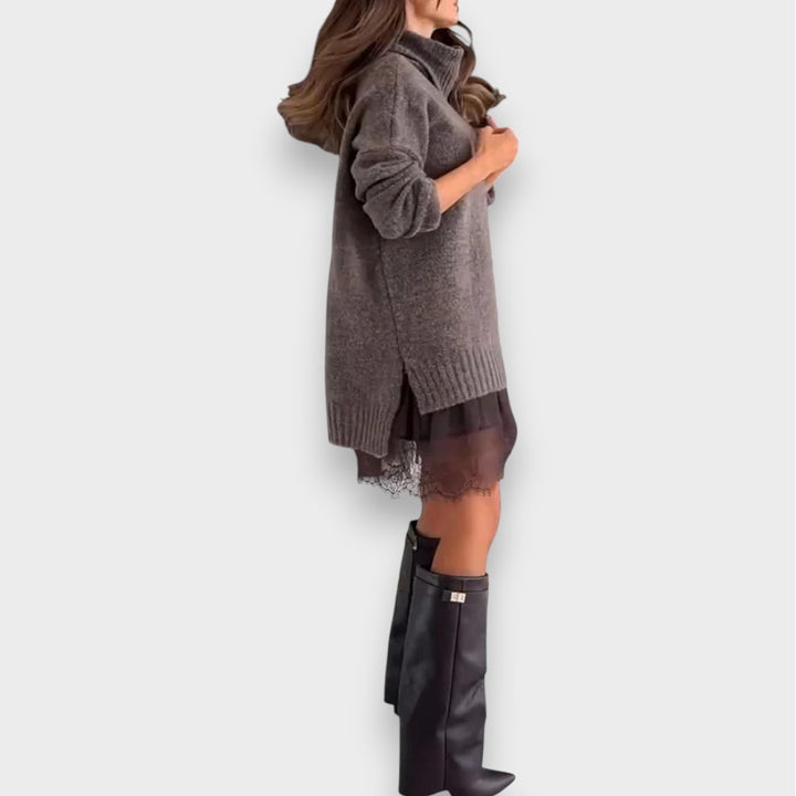 Luna | Zweiteiliges Freizeit-Set mit Spitzenrollkragenpullover