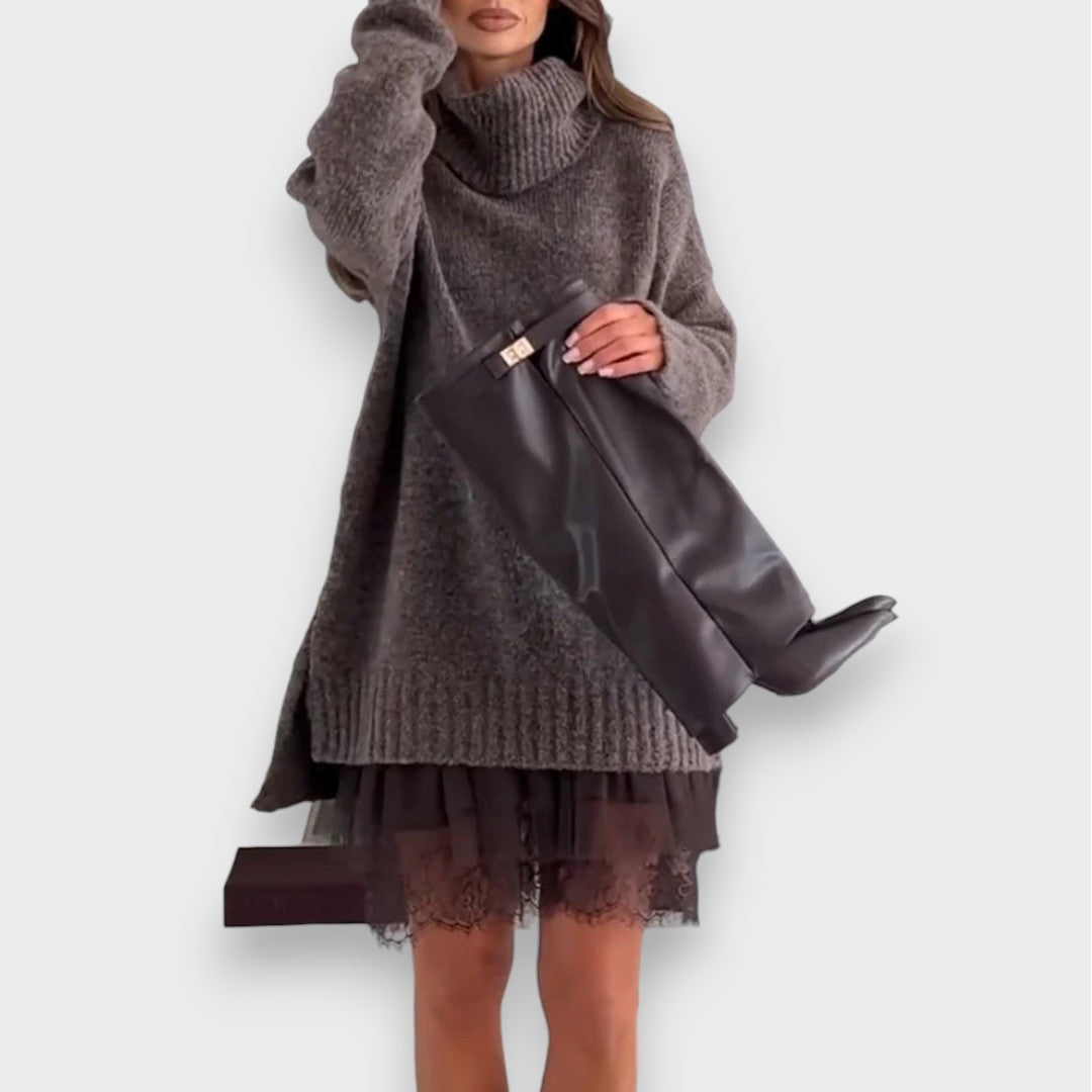 Luna | Zweiteiliges Freizeit-Set mit Spitzenrollkragenpullover