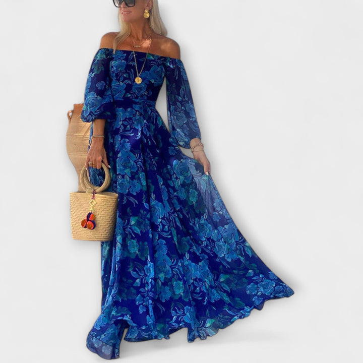 Juniper – Florales Off-Shoulder Maxikleid mit gerafftem Oberteil, perfekt für den Urlaub