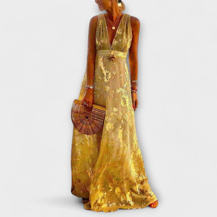 Fliessends Chleid mit V-Ausschnitt und Pailletten-Detail