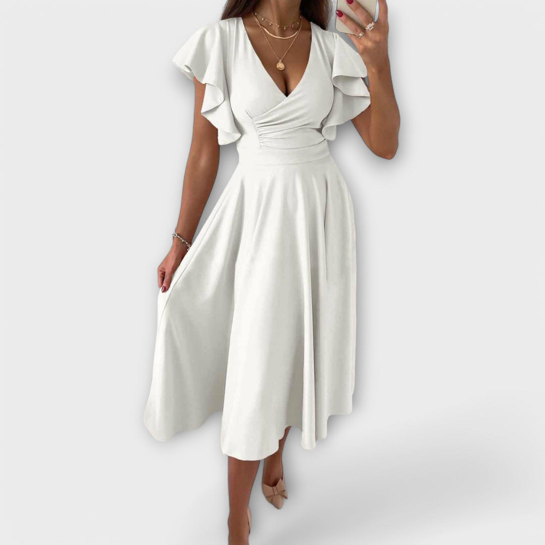 Elegants V-Ausschnitt-Chleid mit fliessender Silhouette