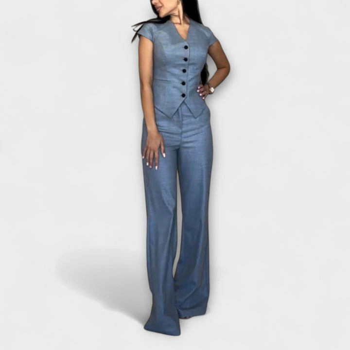 Ivy - Schickes V-Ausschnitt-Top und Hose-Set