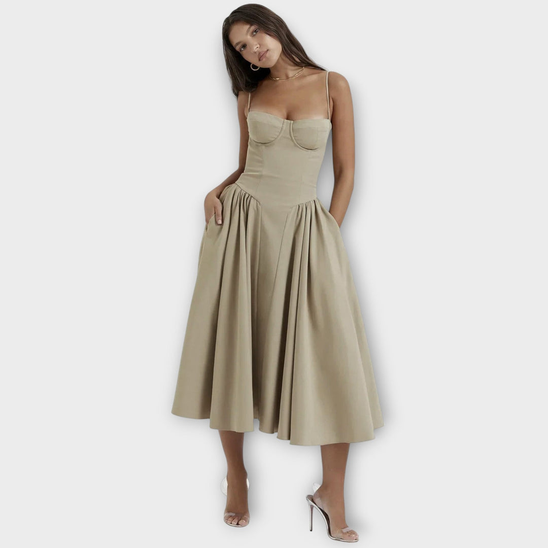 Gesine - Ärmellos Körsett-Midi-Kleid