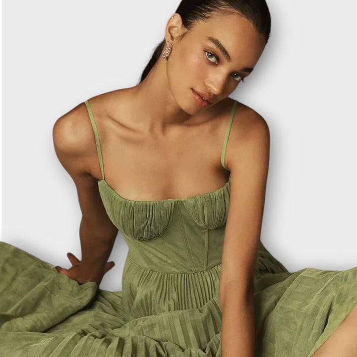 Midi-Kleid mit Tüll-Bustier und Plissee