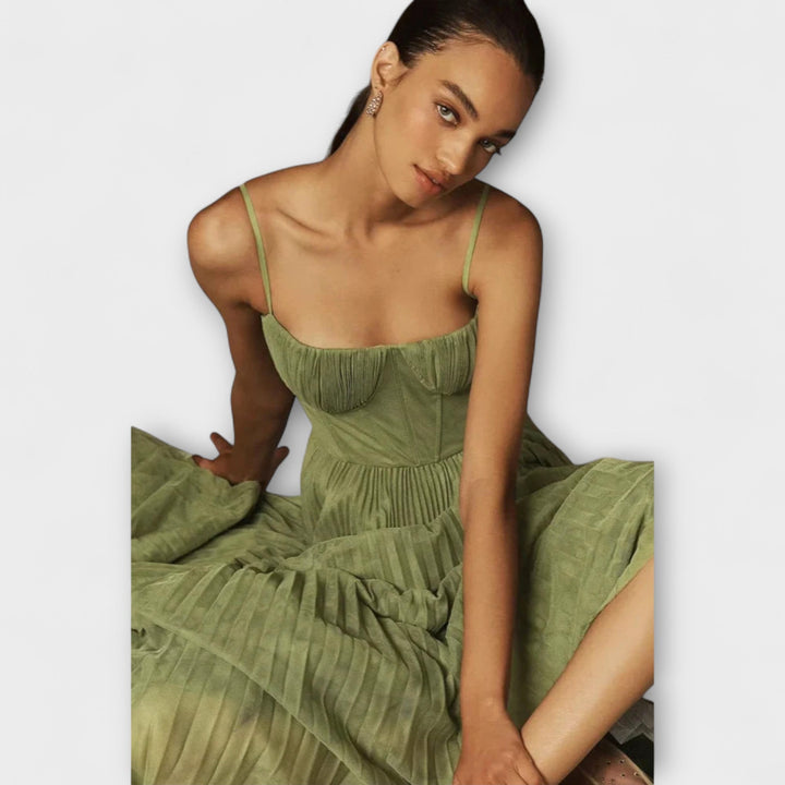 Marilyn - Faltenrock-Midi-Chleid us Tüll mit Bustier-Design