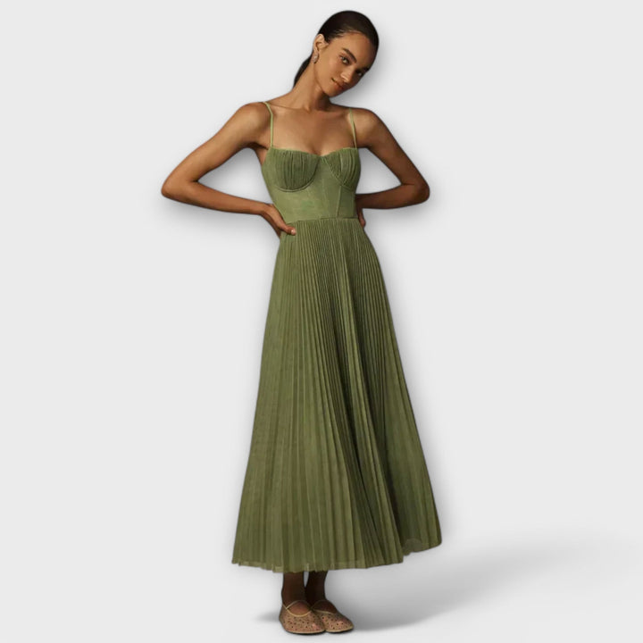 Midi-Kleid mit Tüll-Bustier und Plissee