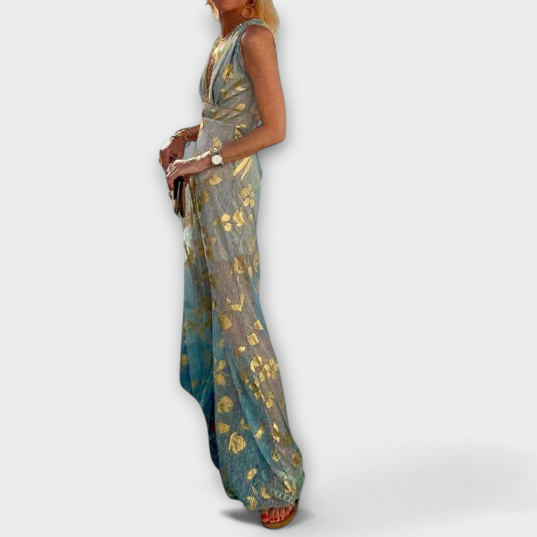 Fliessends Chleid mit V-Ausschnitt und Pailletten-Detail