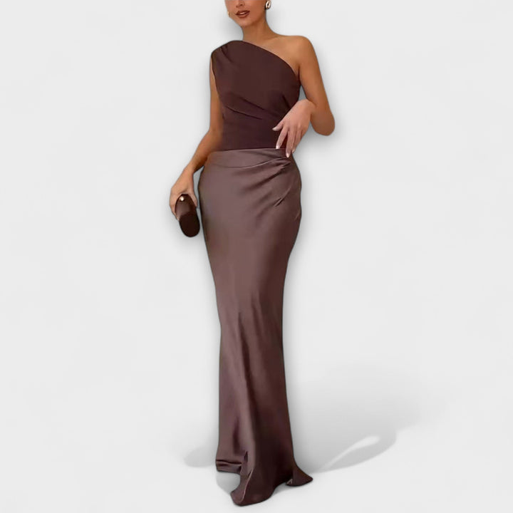 Elegants One-Shoulder-Falte-Maxi-Chleid