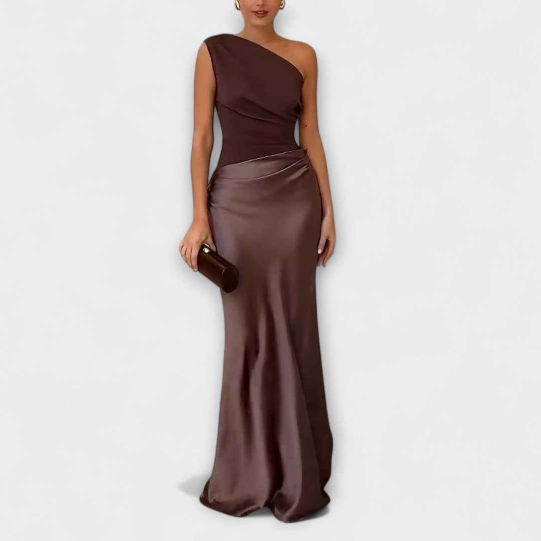 Elegants One-Shoulder-Falte-Maxi-Chleid