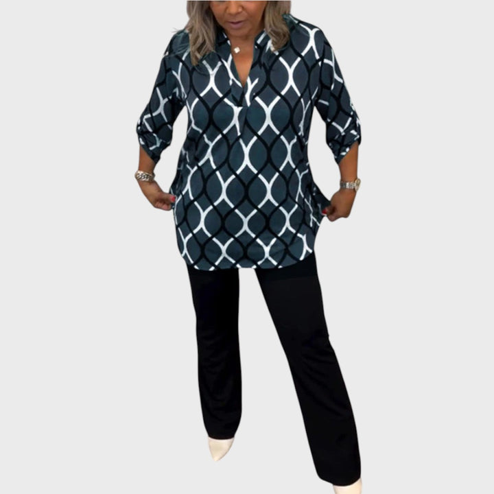 Janny | Lässigi Blus mit lange Ärm und elegantem Muster