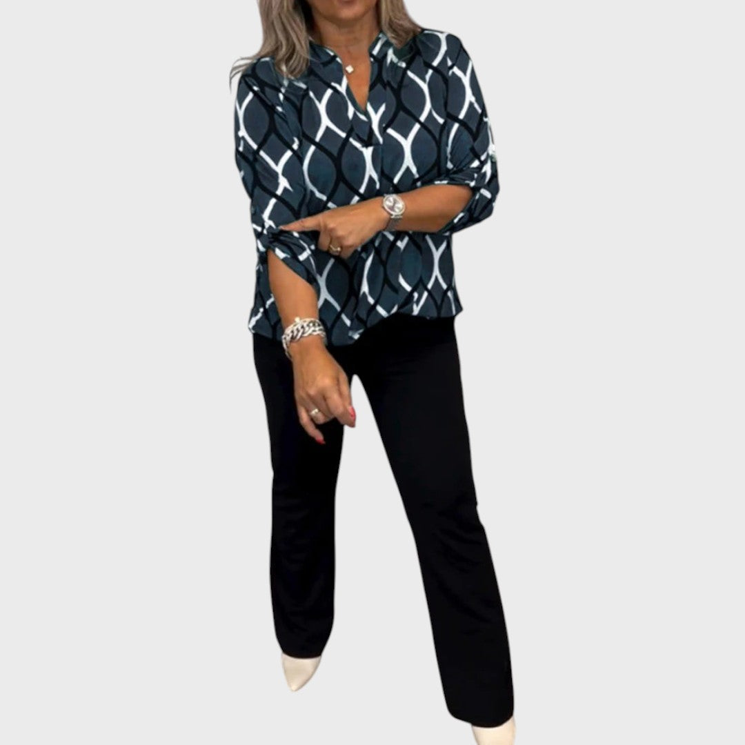 Janny | Lässigi Blus mit lange Ärm und elegantem Muster