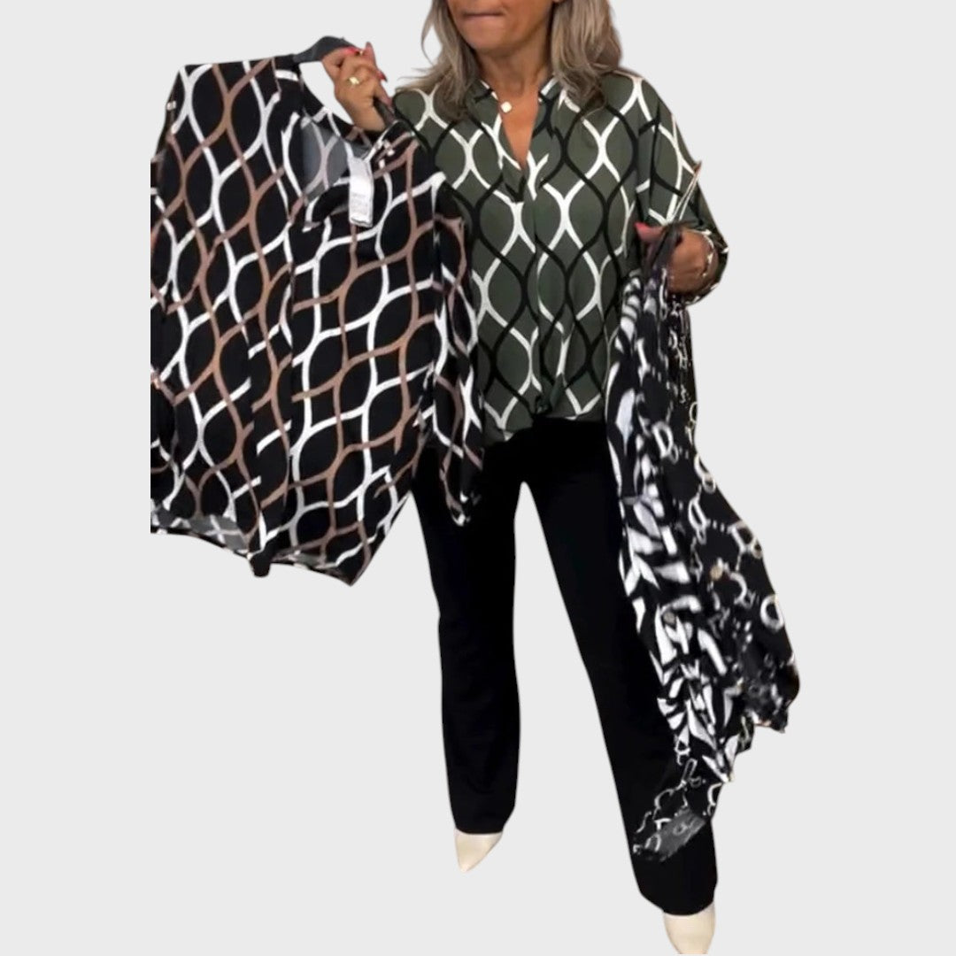Janny | Lässigi Blus mit lange Ärm und elegantem Muster