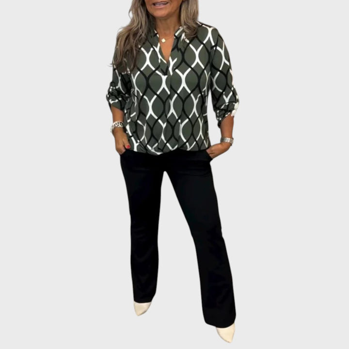 Janny | Lässigi Blus mit lange Ärm und elegantem Muster