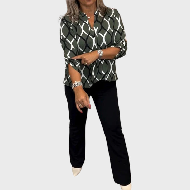 Janny | Lässigi Blus mit lange Ärm und elegantem Muster