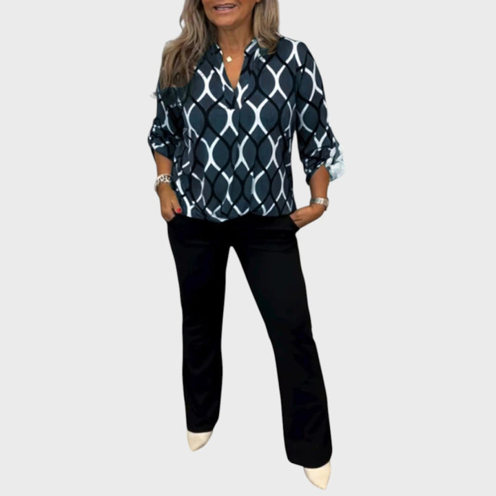 Janny | Lässigi Blus mit lange Ärm und elegantem Muster