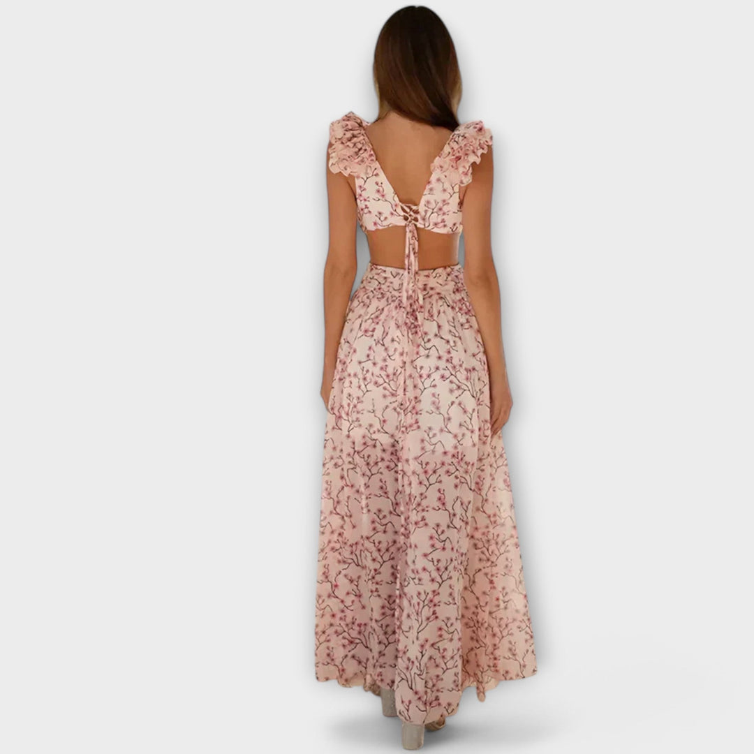 Lilou - Maxichleid mit Rüscheborde und Schlitz