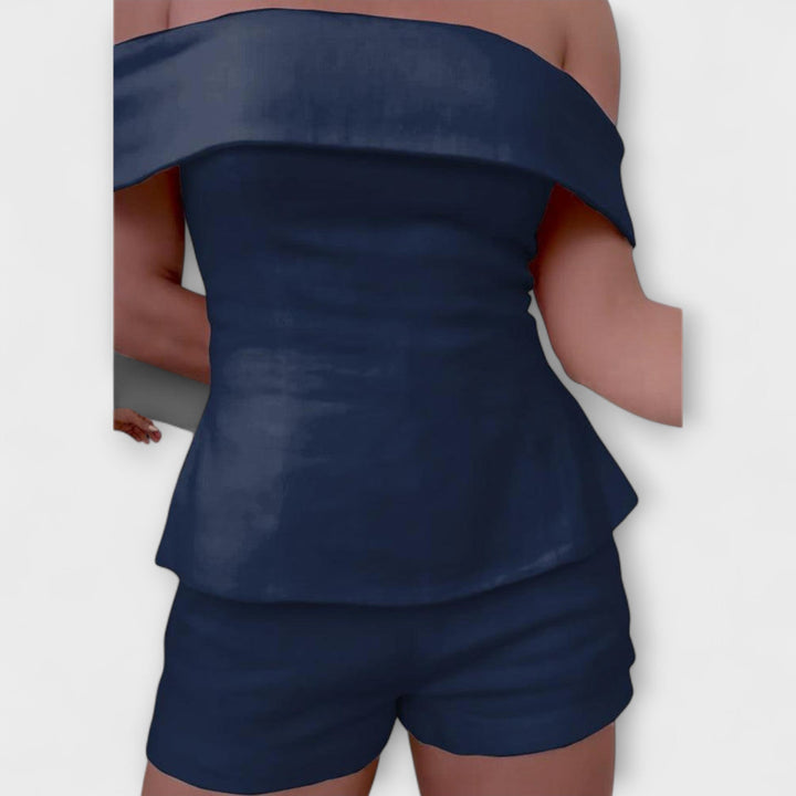 Olivia - Wiisses Baumwoll-Leinen Zweiteiligs Ensemble