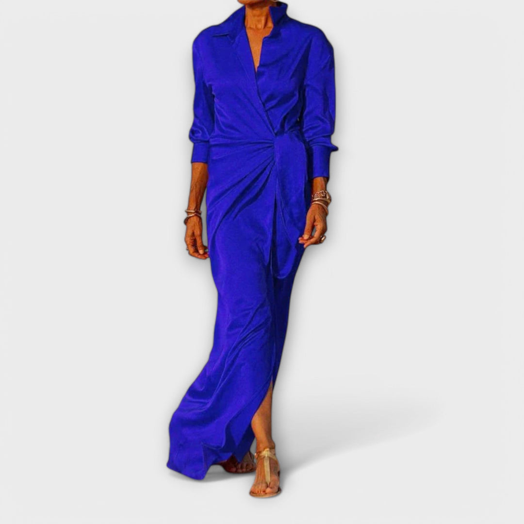 Elegants Dämekleid mit Bändelgürtel und lange Ärmel