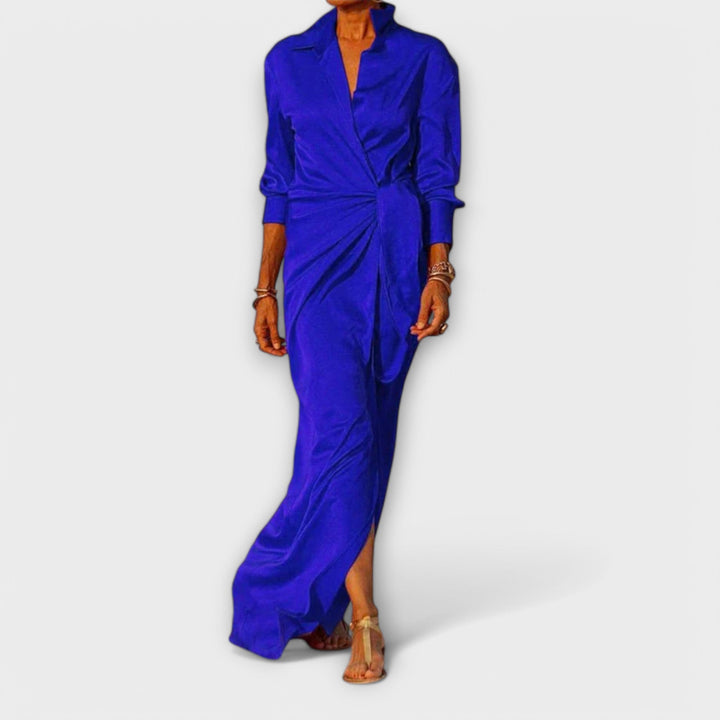 Elegants Dämekleid mit Bändelgürtel und lange Ärmel