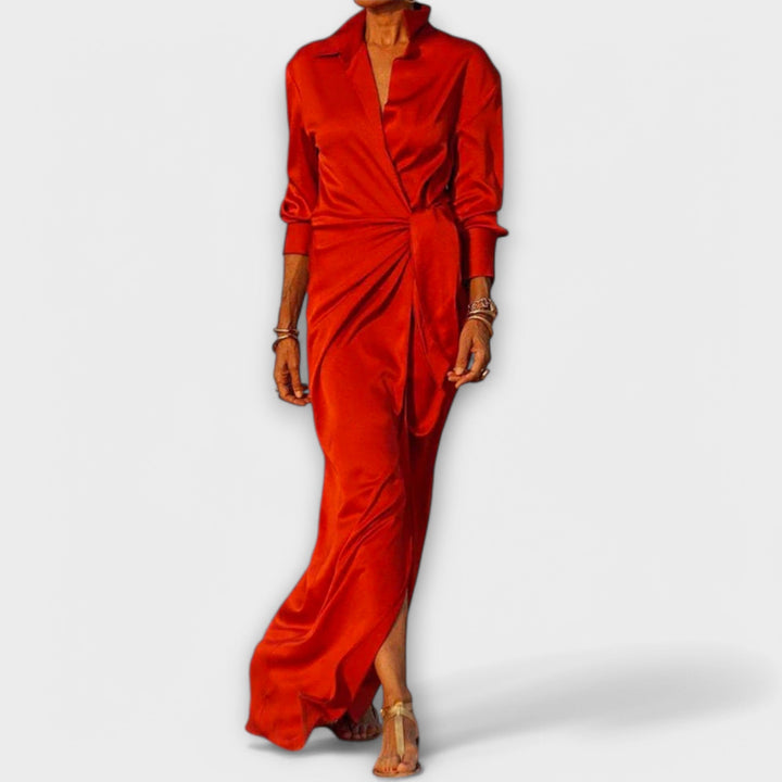 Elegants Dämekleid mit Bändelgürtel und lange Ärmel