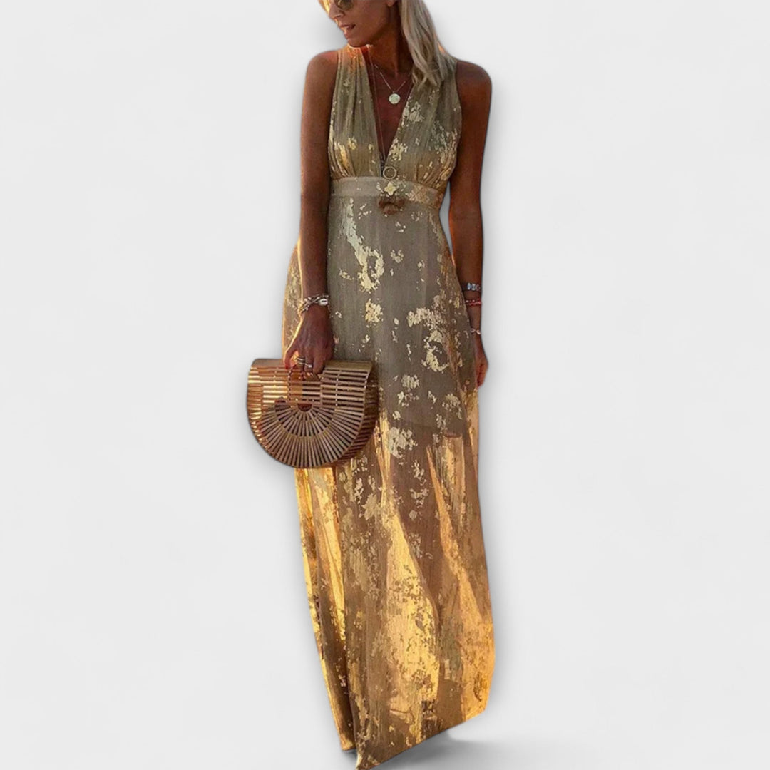 Fliessends Chleid mit V-Ausschnitt und Pailletten-Detail