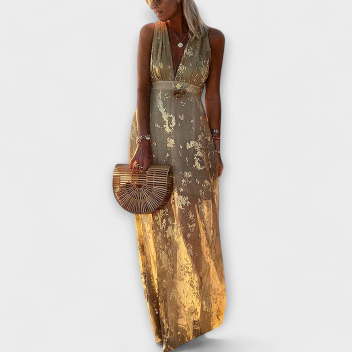 Fliessends Chleid mit V-Ausschnitt und Pailletten-Detail